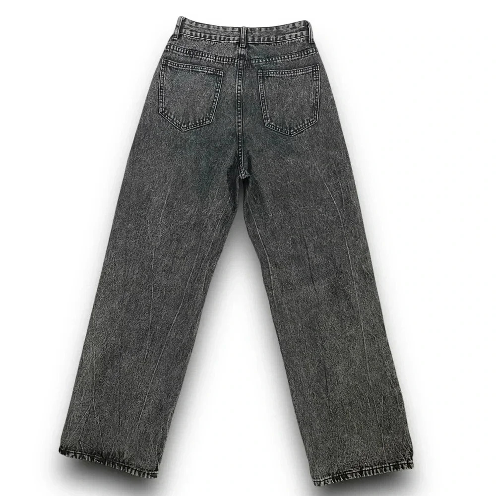 Women’s Wide Leg High Waisted Jeana Distressed Dark Grey Acid Wash Jeans Sz Med - Picture 2 of 12
